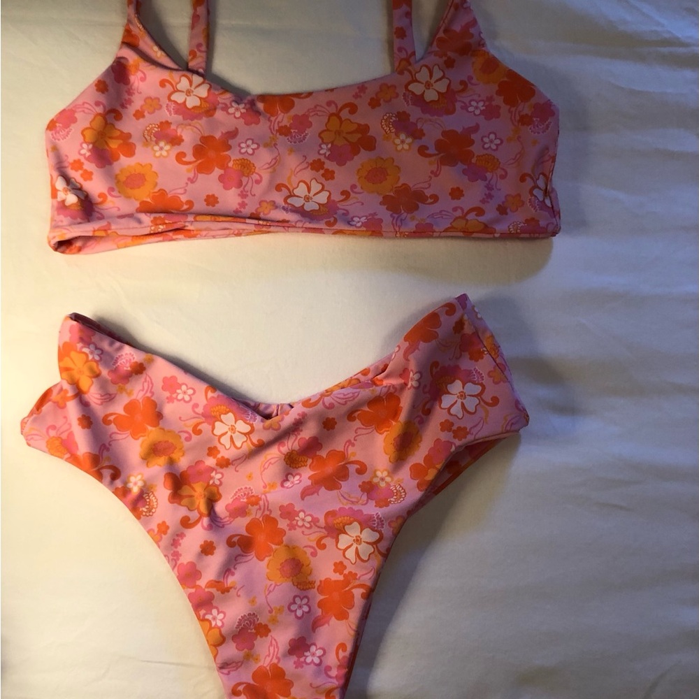 Floral Pink and Orange Bikini Set